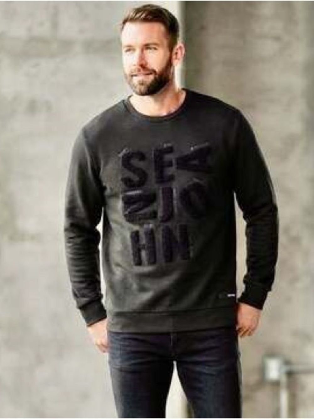 Sean John Black Crewneck with Raised Logo Detail